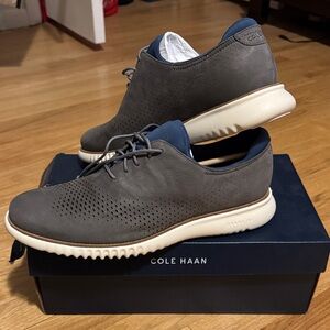 Cole Haan Gray Perforated Leather Derby Sneakers with Cream Soles